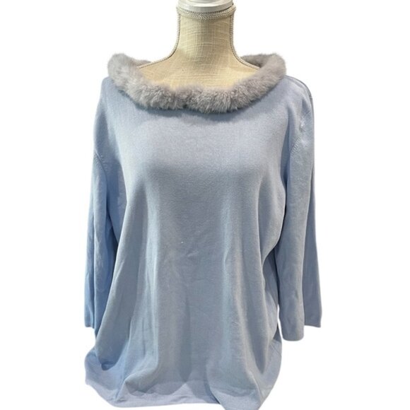 Vintage Women’s Light BluebJoseph A. Sky Blue Sweater with Plush Trim 2X - Picture 1 of 4